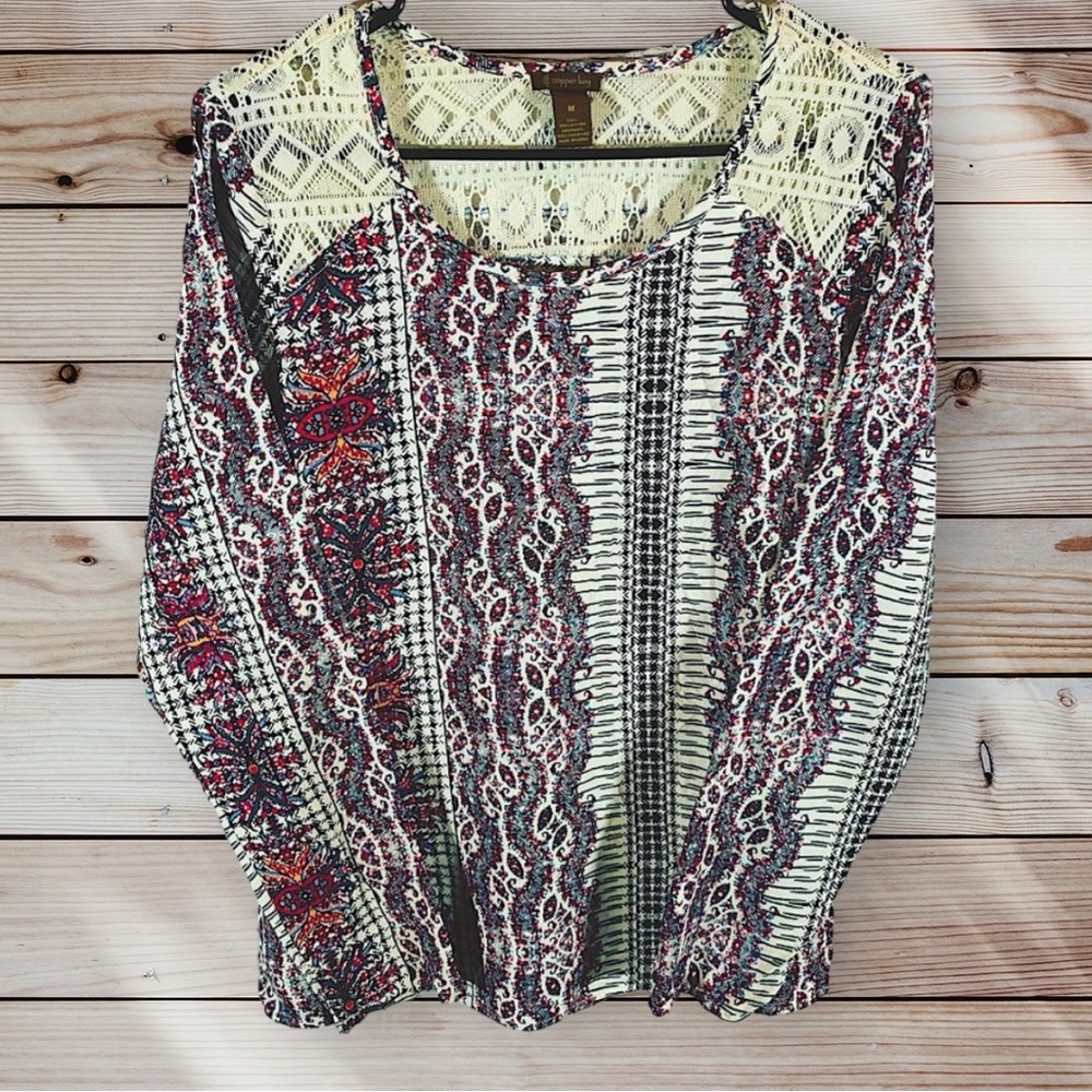 Women’s Boho Hippie Style top Copper Key Sz Medium